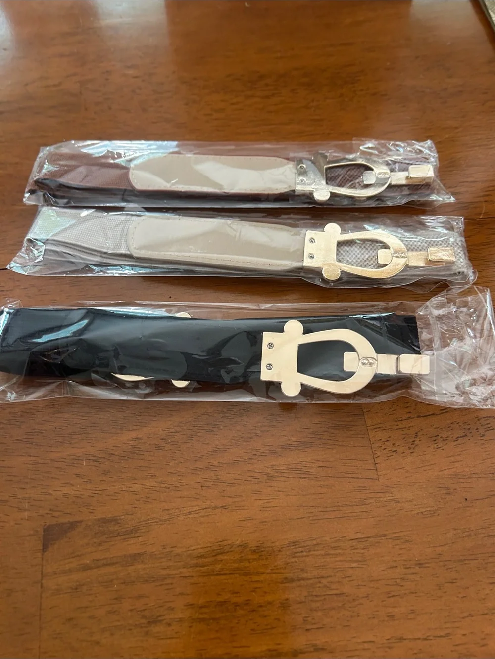Set of 3 Elastic Waist Belts with Gold Buckle